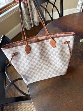 Louis Vuitton Neverfull MM Damier Azur Tote Bag w/ Matching Pouch